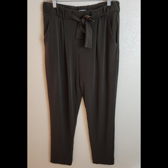 Express Ankle Mid Rise Green Paperbag Pants Small - Picture 4 of 9
